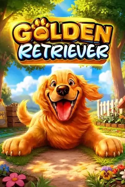 Golden retriever couché dans un jardin